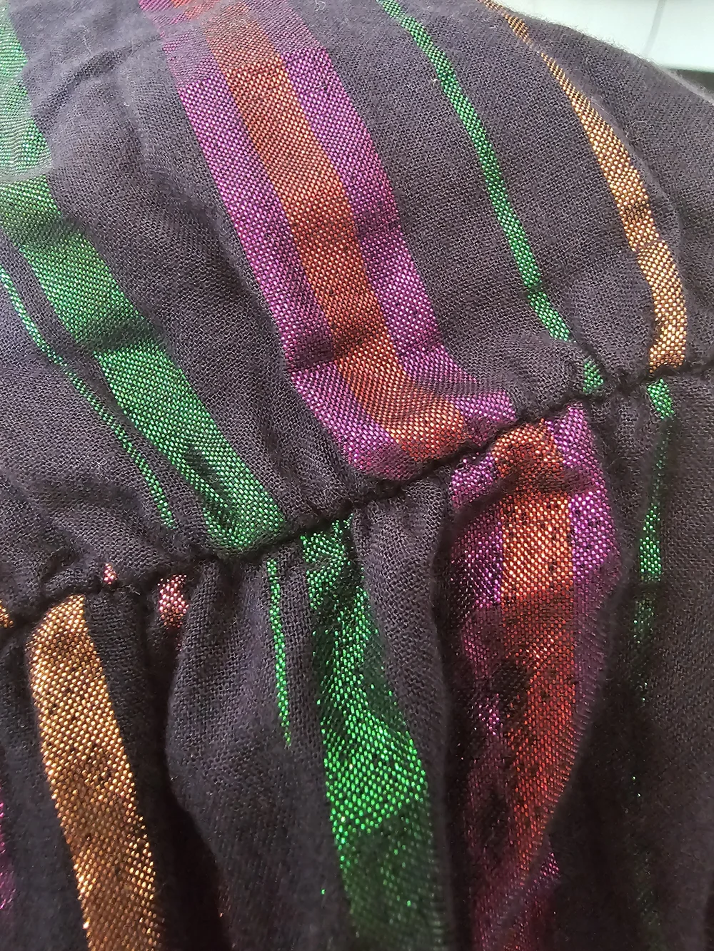 Gap Kids Metallic Stripe Ruffle Dress Girls Large 10 Black Purple Green